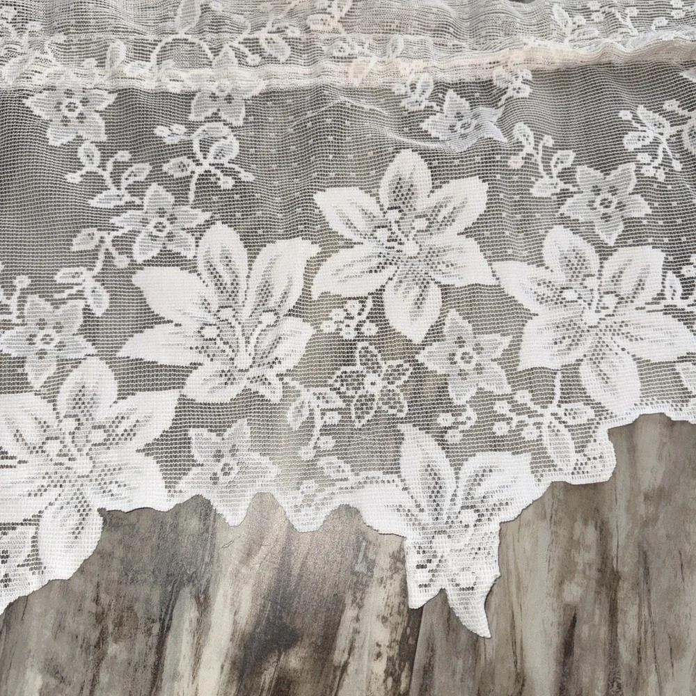 Set Of 2 Vintage Floral White Lace Sheer curtains Panel Valance Swag 57X16 In Ea
